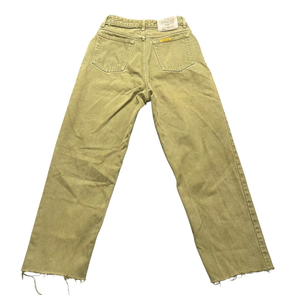 Vintage Edwin Slim Straight Leg Jeans Olive Green Cut Raw Hem High Rise W28 L25 - Picture 2 of 13